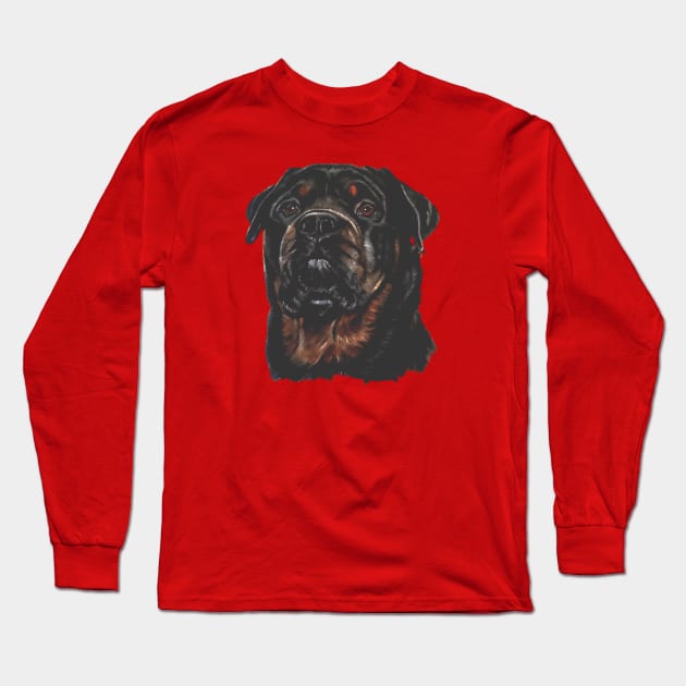 Rottweiler Head Artistic Pet Portrait Cut Out Long Sleeve T-Shirt by taiche